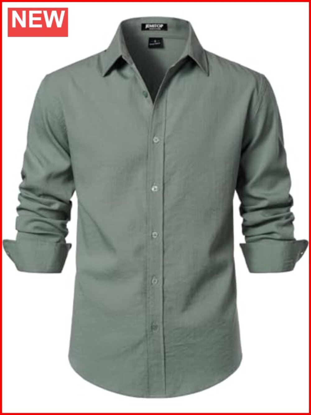 Men's Long Sleeve Button Down Dress Shirt Stretch Linen-Like Slim Fit